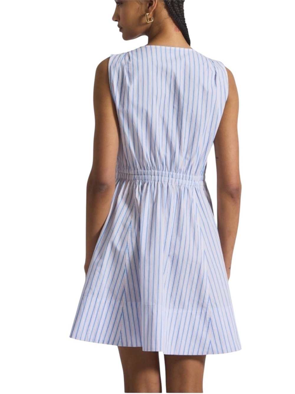 NEW Derek Crosby 10 Tia Sleeveless V-Neck Dress in Blue Pink Pinstripe - Size 6 - Picture 3 of 4